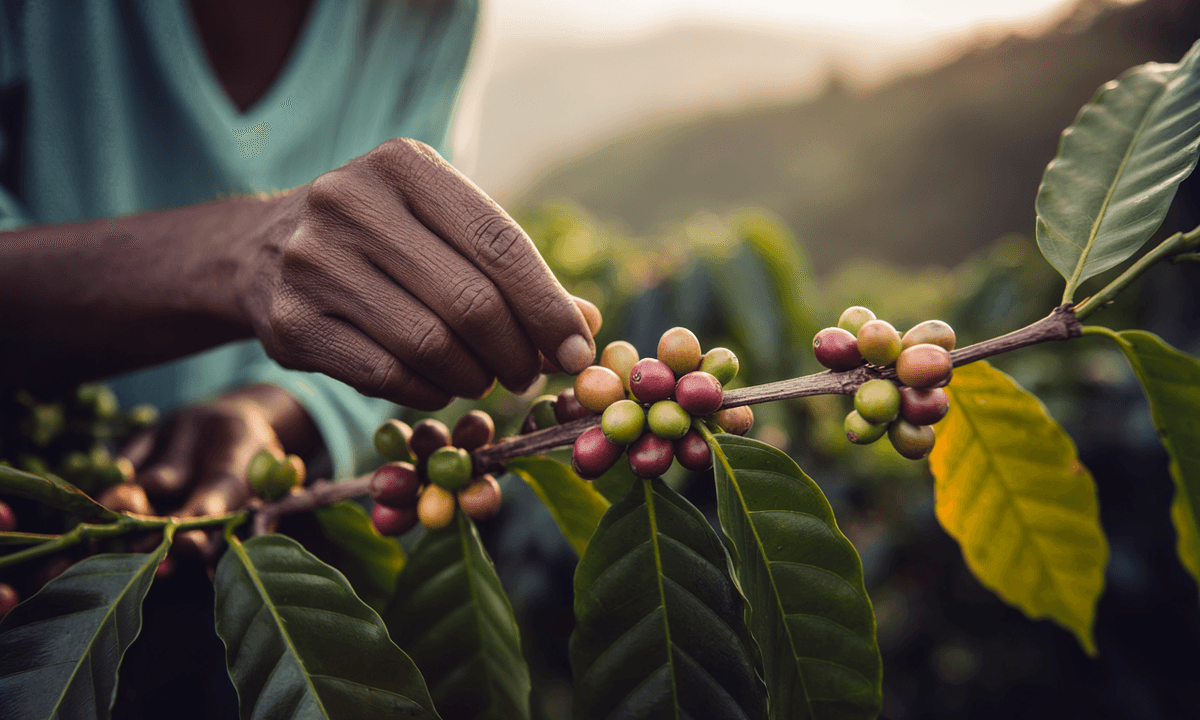 Coffee beans being harvested