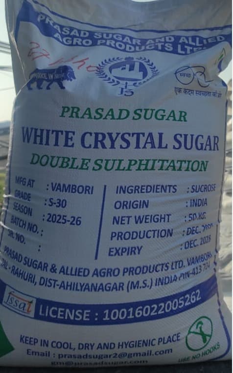 Prasad white crystal sugar double sulphitation bag