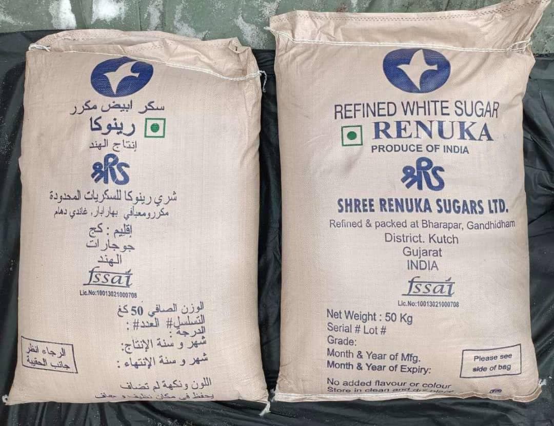 Renuka refined white sugar 50kg bags